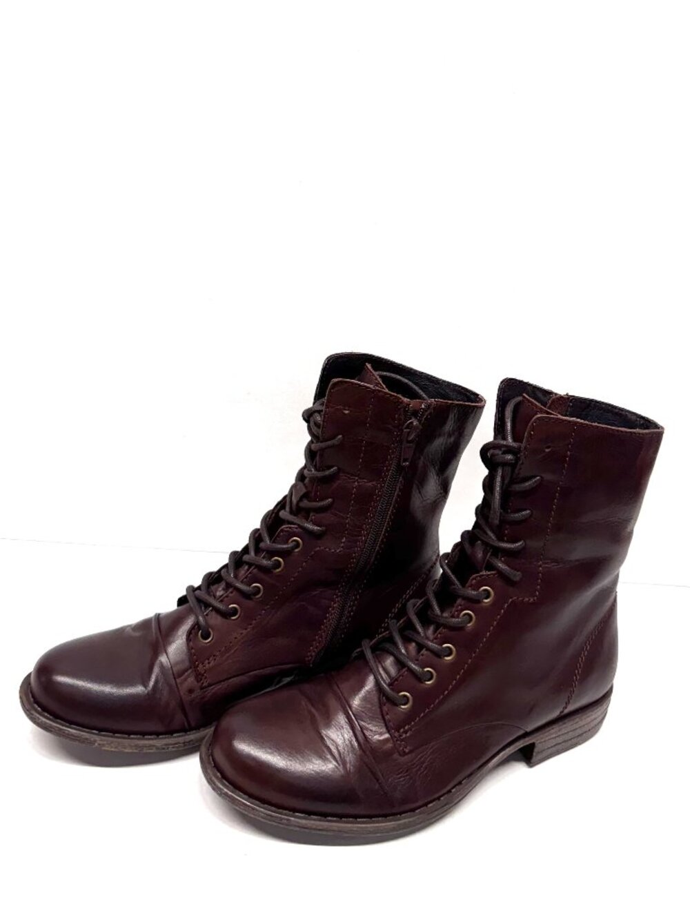 MIZ MOOZ SOFT LEATHER BOOTS LACE UP SIDE ZIP BROWN 37EU / 7US # B - 20